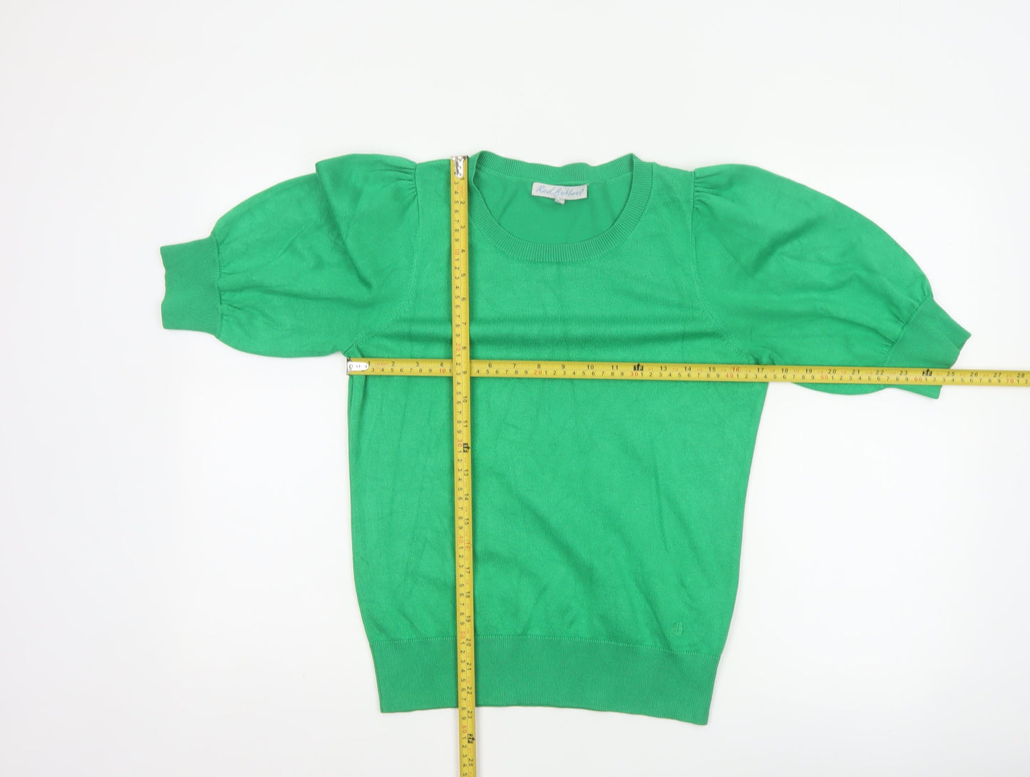 Red Button Women Green S Puff Sleeve Knit Pullover Jumper