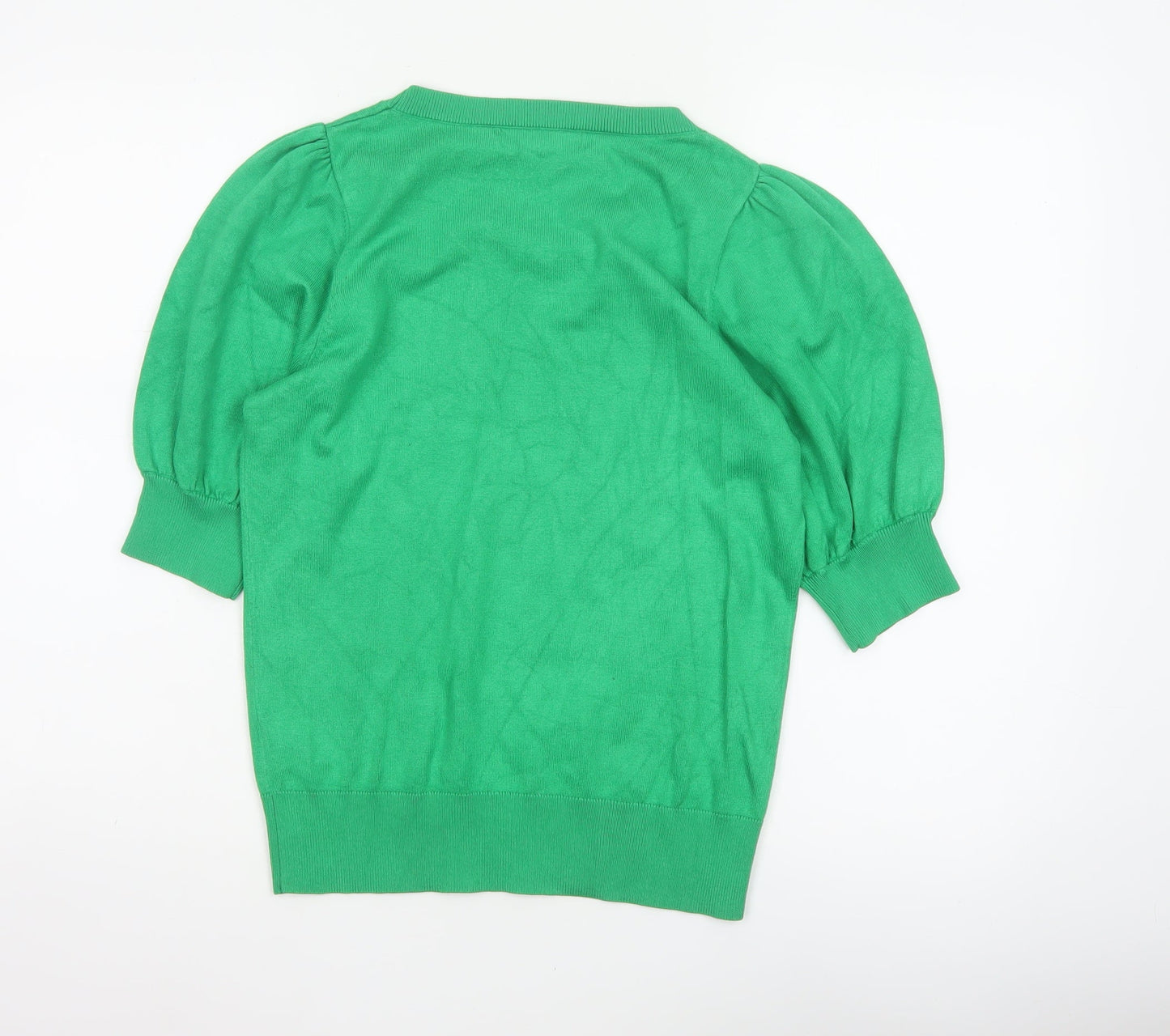 Red Button Women Green S Puff Sleeve Knit Pullover Jumper