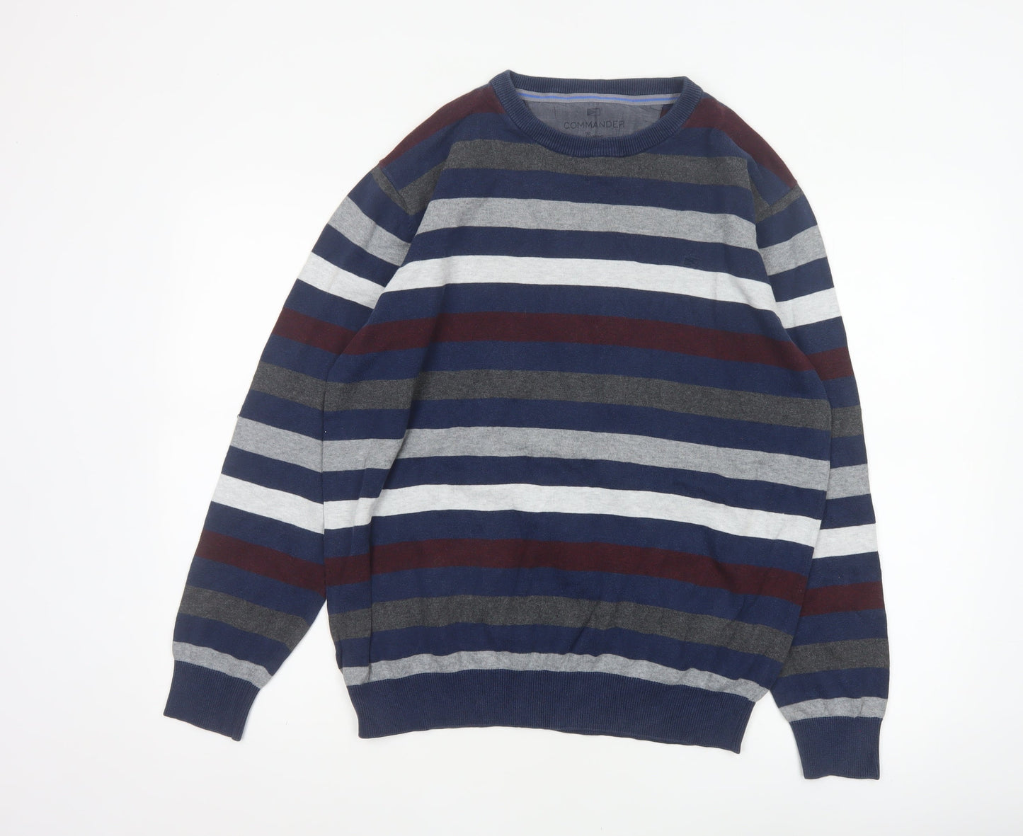 Commander Men’s Multicoloured Striped Cotton Crew Neck Pullover Jumper L