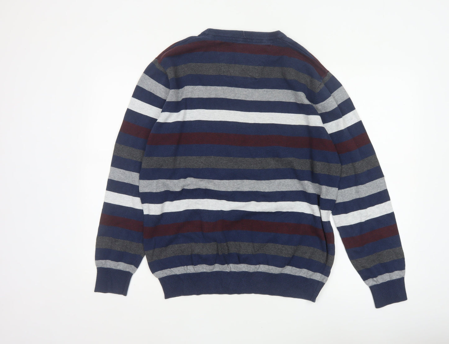 Commander Men’s Multicoloured Striped Cotton Crew Neck Pullover Jumper L