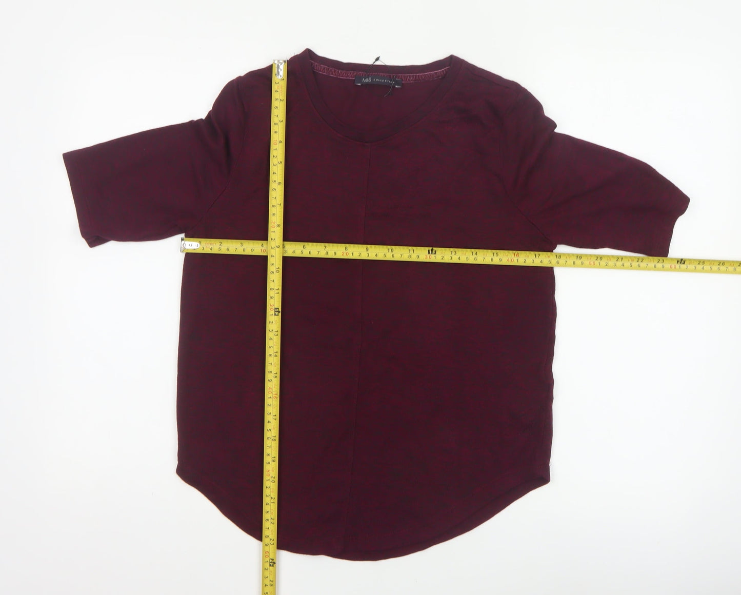 Marks and Spencer Women Red UK 8 Basic Jersey 3/4 Sleeve T-Shirt