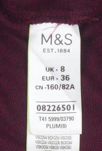 Marks and Spencer Women Red UK 8 Basic Jersey 3/4 Sleeve T-Shirt