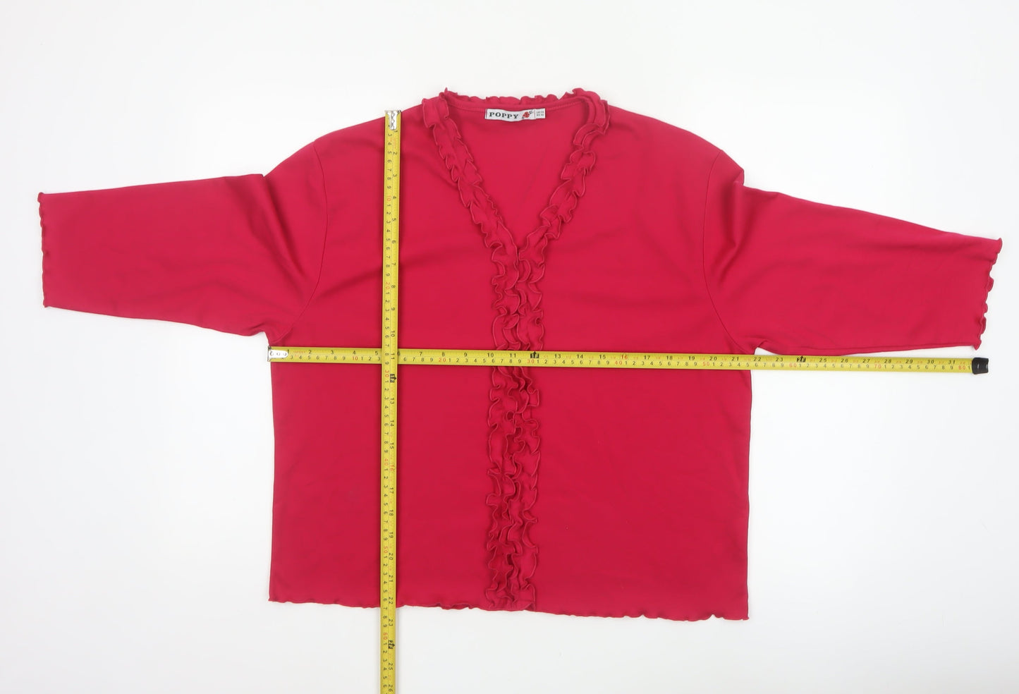 Poppy Women Pink UK 20 Ruffle V-Neck 3/4 Bell Sleeve Jersey Blouse