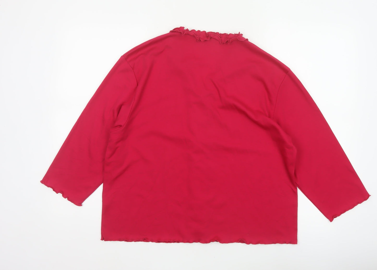Poppy Women Pink UK 20 Ruffle V-Neck 3/4 Bell Sleeve Jersey Blouse