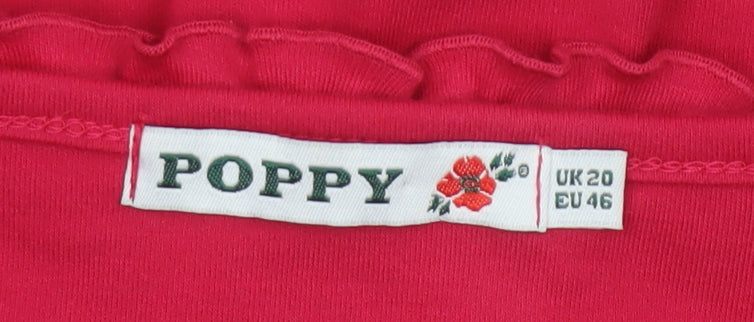 Poppy Women Pink UK 20 Ruffle V-Neck 3/4 Bell Sleeve Jersey Blouse