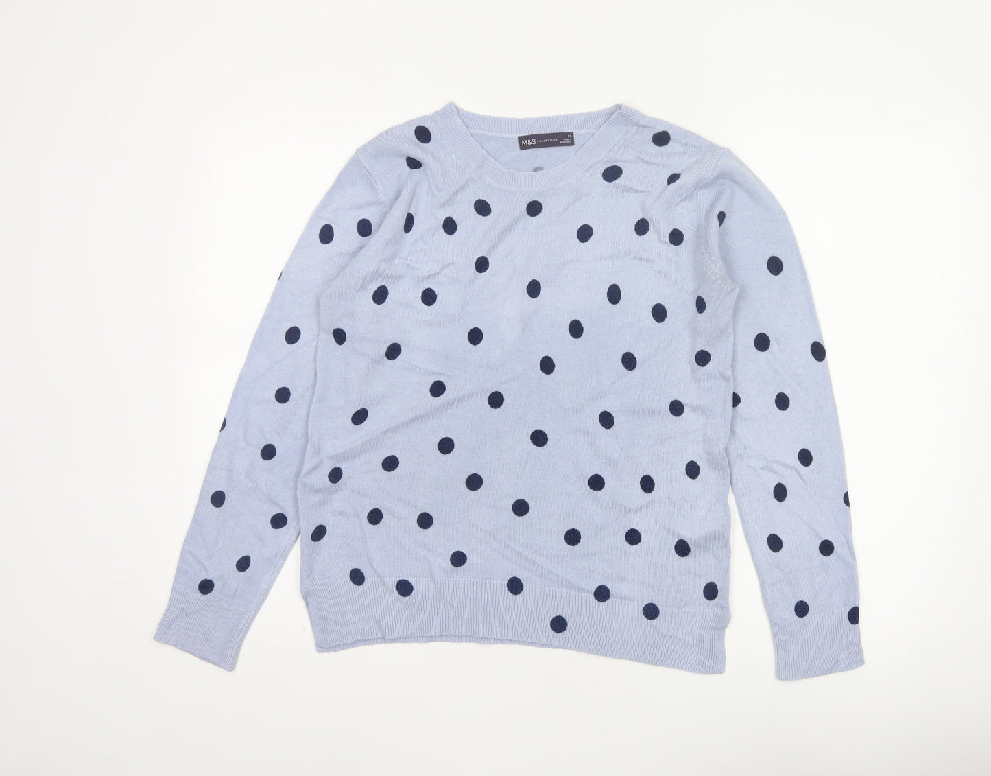 Marks & Spencer Women’s Blue Polka Dot Crew Neck Jumper Size 12