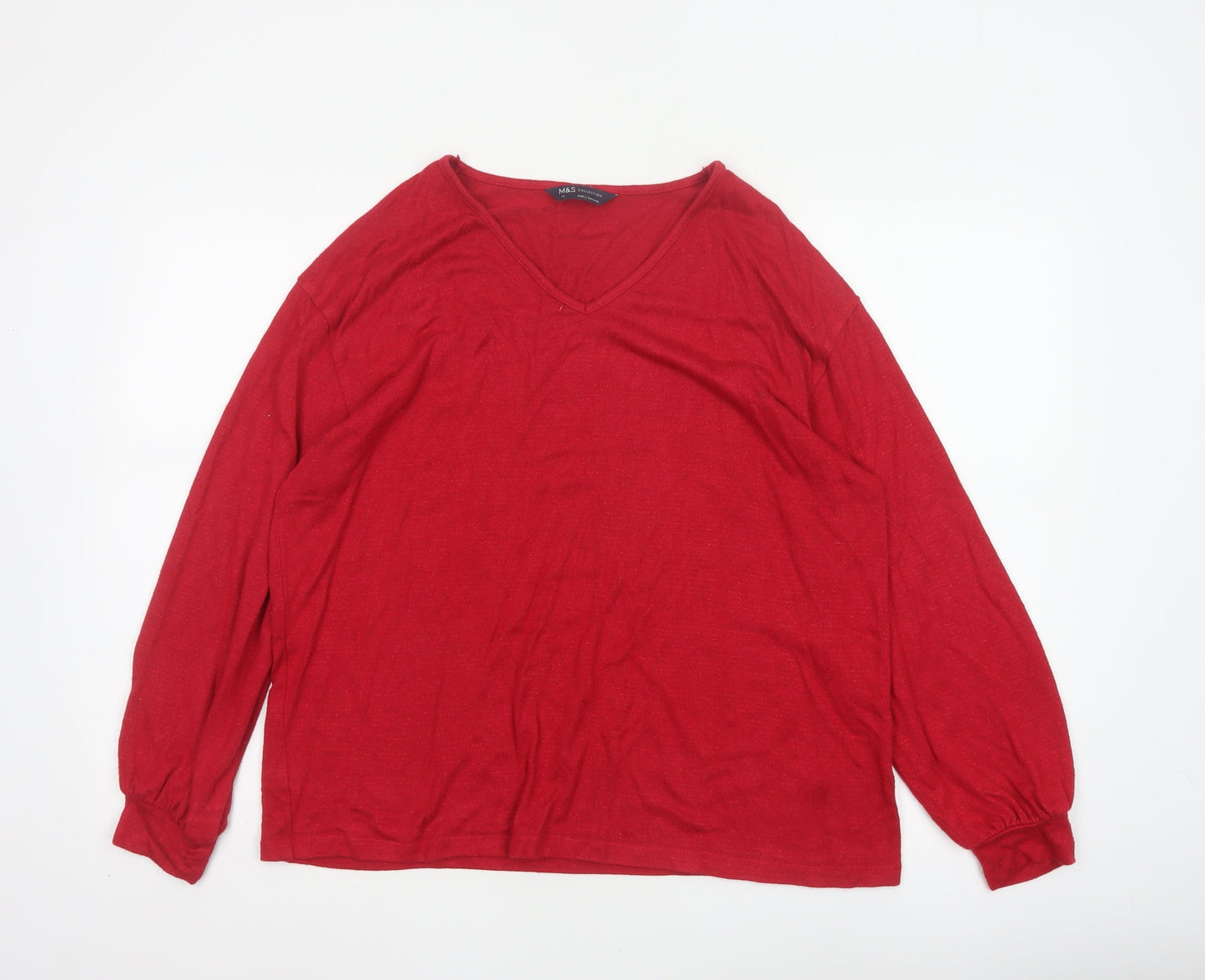 Marks and Spencer Women Red UK 14 V-Neck Glitter Jersey Top