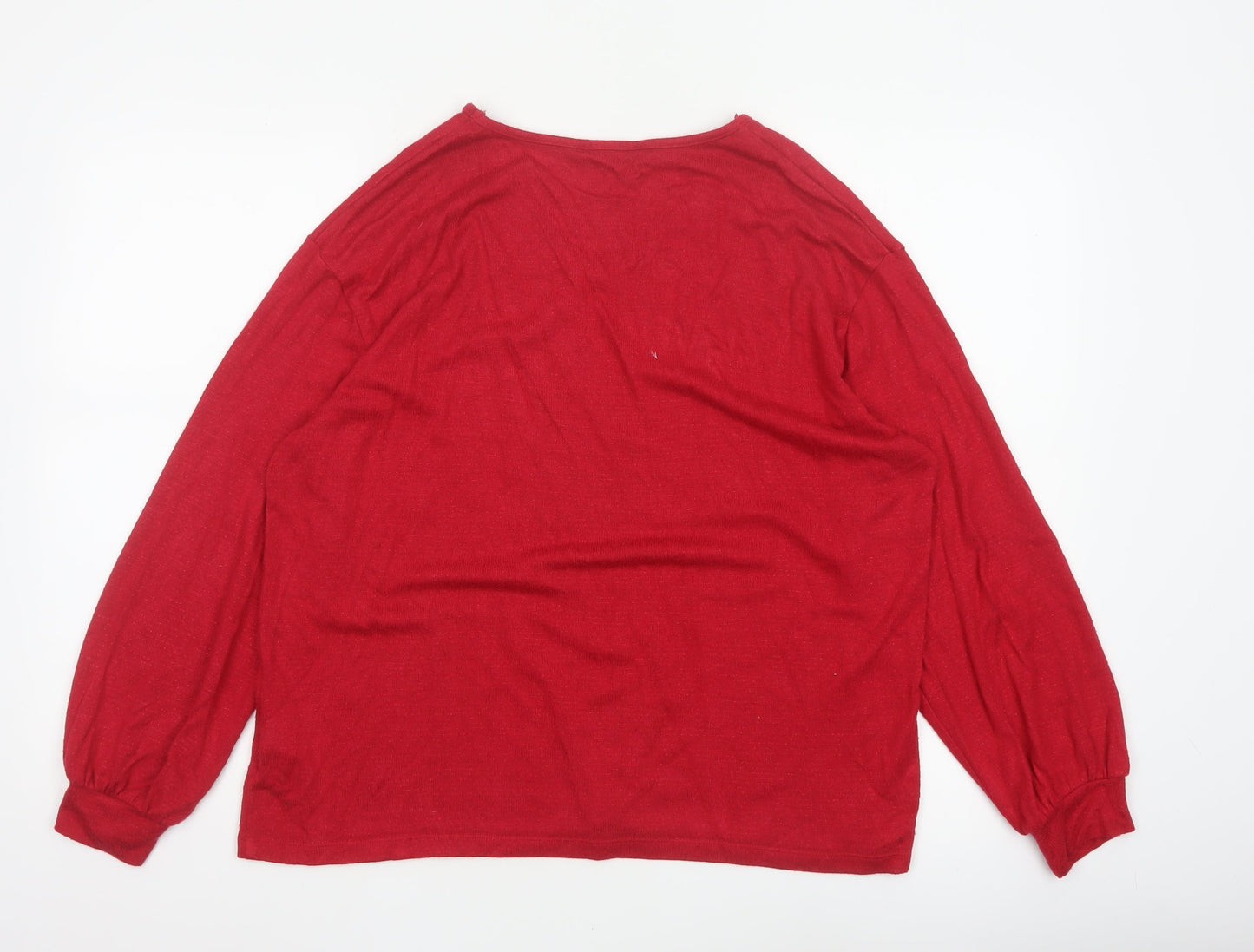 Marks and Spencer Women Red UK 14 V-Neck Glitter Jersey Top