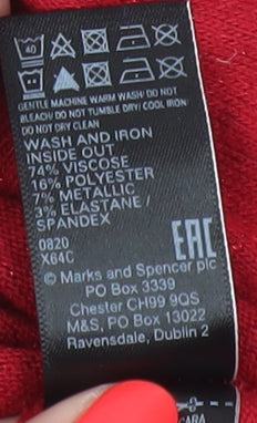 Marks and Spencer Women Red UK 14 V-Neck Glitter Jersey Top
