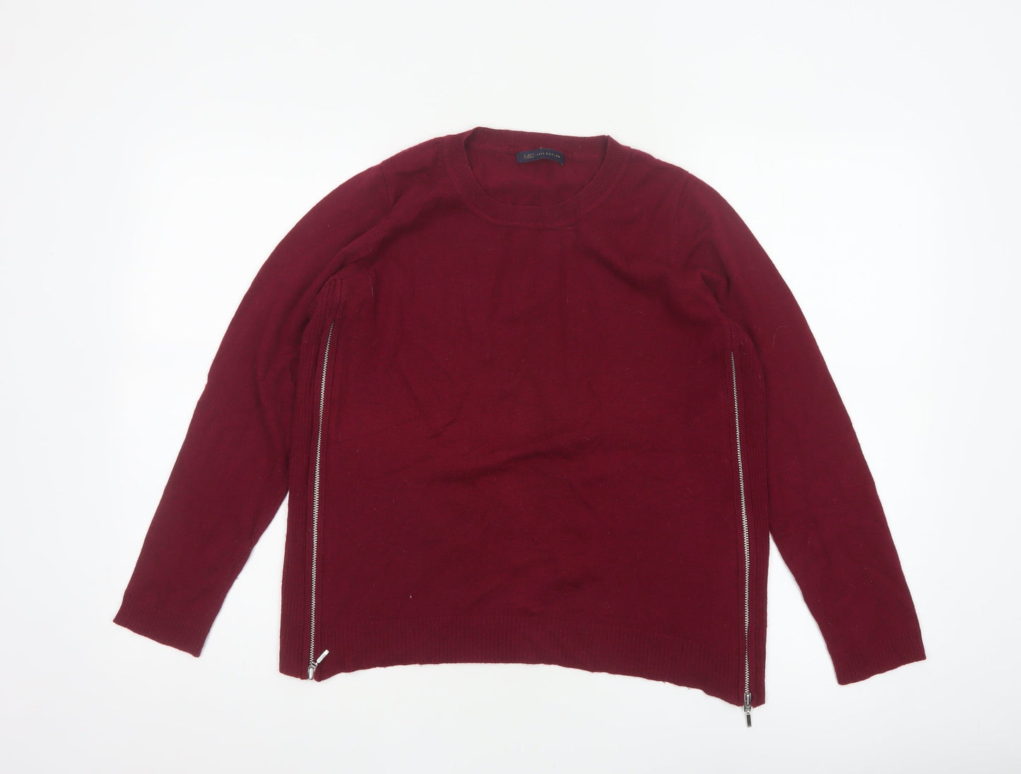 Marks & Spencer Women's Red UK 14 Pullover Jumper Side Zip Wool Blend