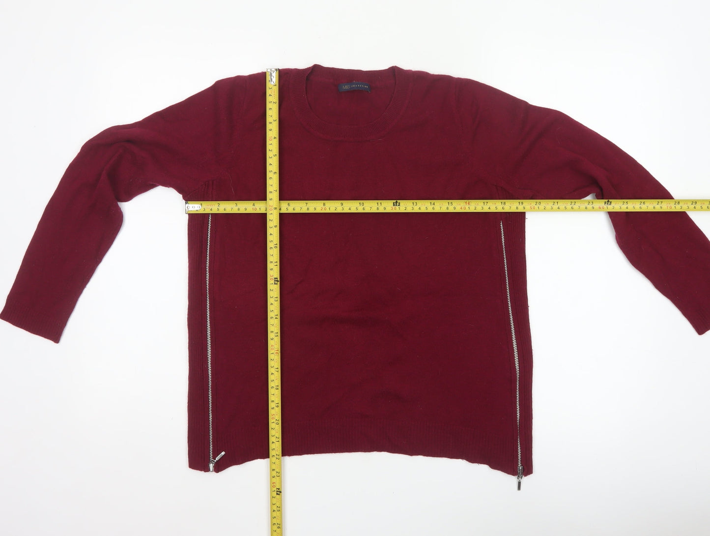 Marks & Spencer Women's Red UK 14 Pullover Jumper Side Zip Wool Blend