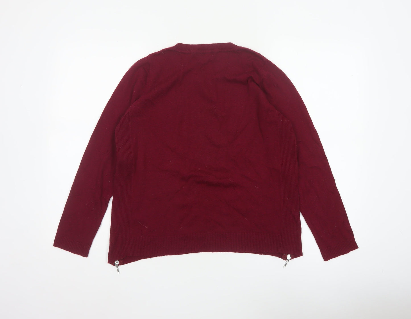 Marks & Spencer Women's Red UK 14 Pullover Jumper Side Zip Wool Blend