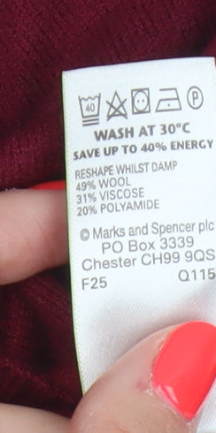 Marks & Spencer Women's Red UK 14 Pullover Jumper Side Zip Wool Blend