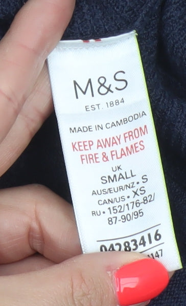 Marks and Spencer Women Blue S Tunic Mock Neck Acrylic Jumper