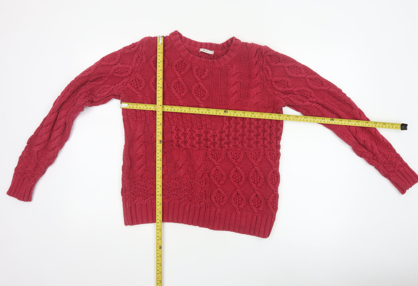 Tu Women’s Red Size 12 Cable-Knit Crew Neck Pullover Jumper