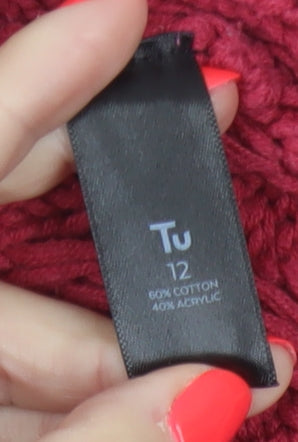 Tu Women’s Red Size 12 Cable-Knit Crew Neck Pullover Jumper