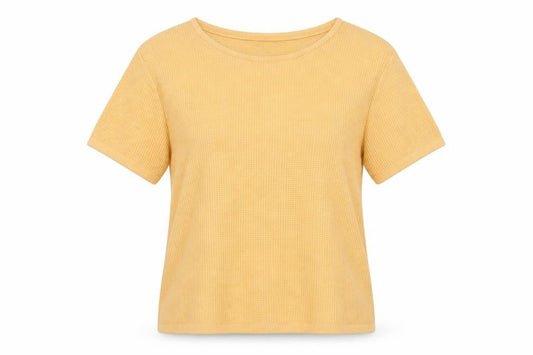 Liz Claiborne Women Yellow S Cotton Knit Jersey Cap Sleeve T-Shirt