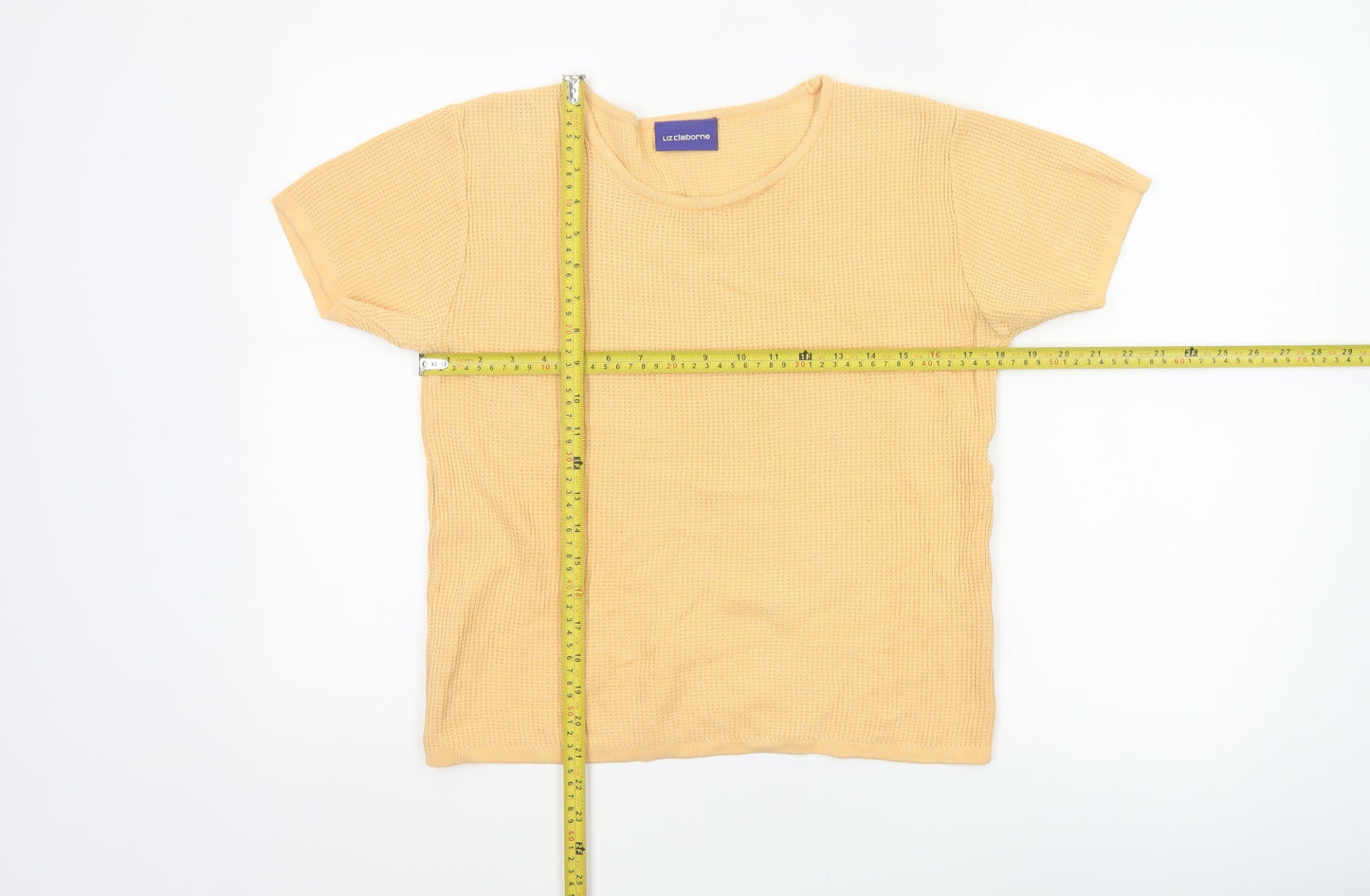 Liz Claiborne Women Yellow S Cotton Knit Jersey Cap Sleeve T-Shirt