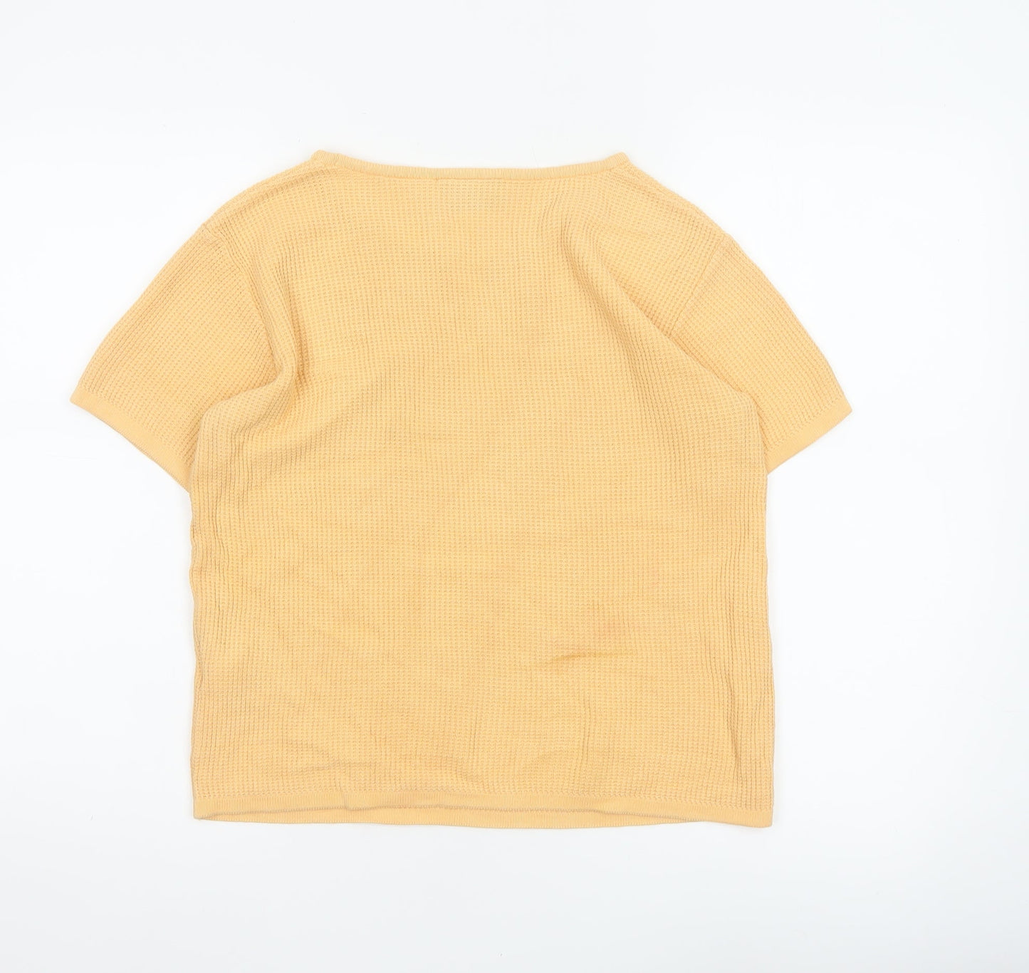 Liz Claiborne Women Yellow S Cotton Knit Jersey Cap Sleeve T-Shirt