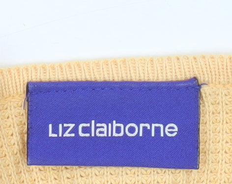 Liz Claiborne Women Yellow S Cotton Knit Jersey Cap Sleeve T-Shirt