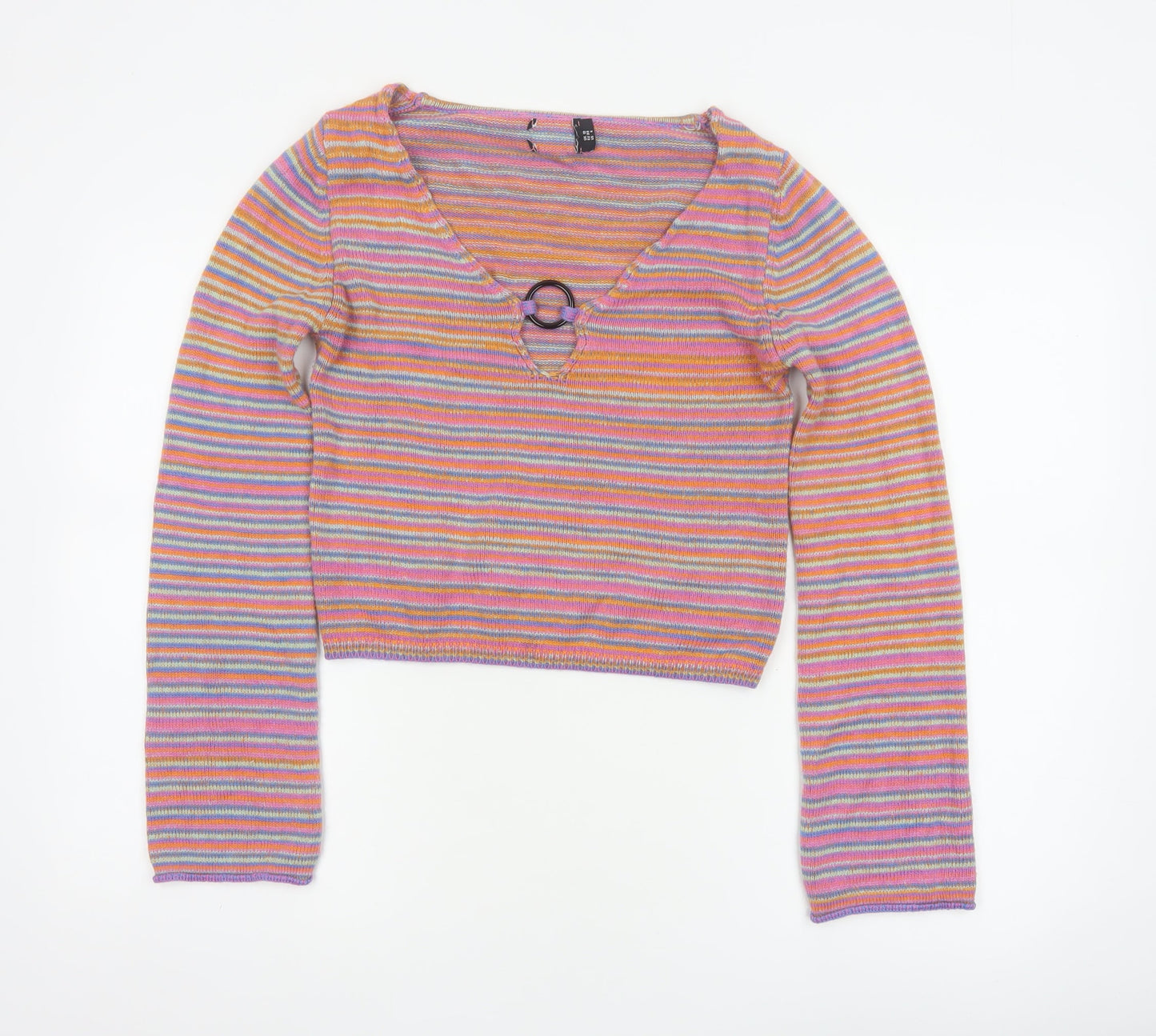 ASOS Design Women’s Multicoloured Stripe V-Neck Cropped Jumper UK 10