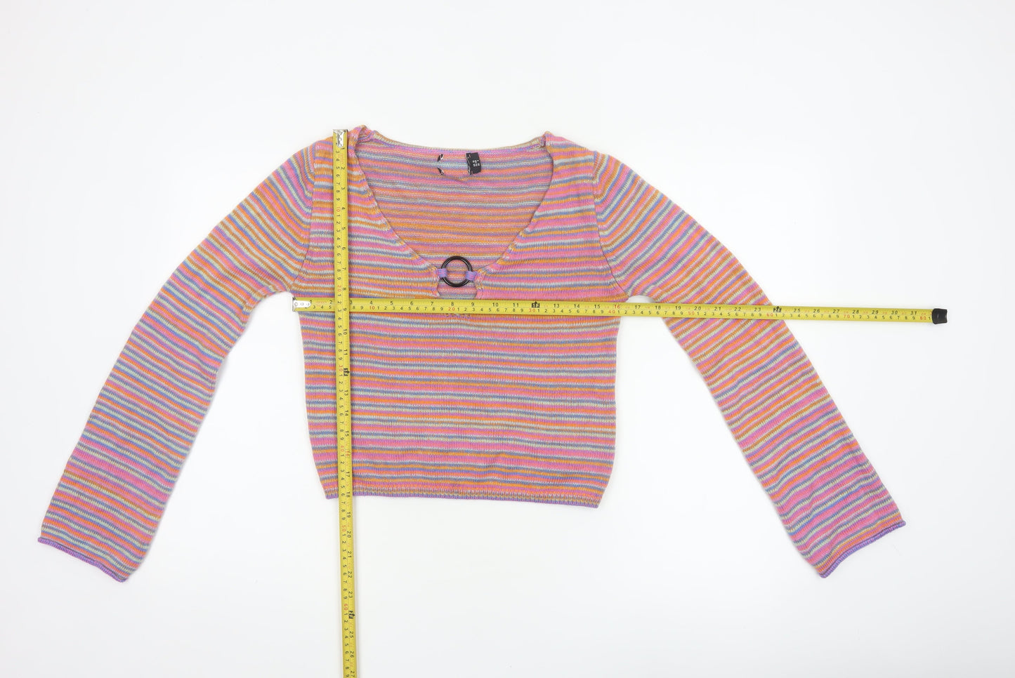 ASOS Design Women’s Multicoloured Stripe V-Neck Cropped Jumper UK 10