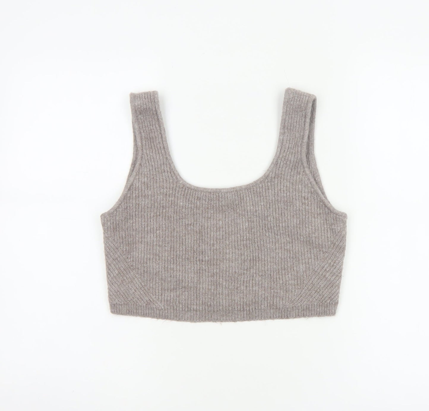 H&M Women Grey UK 14 Cropped Rib Knit Scoop Neck Tank Top