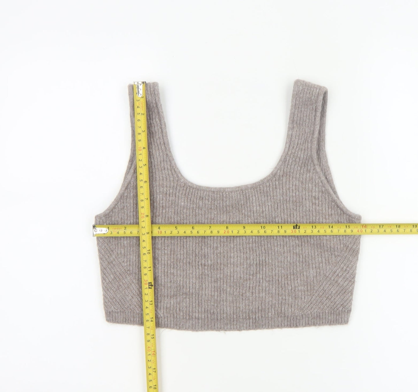 H&M Women Grey UK 14 Cropped Rib Knit Scoop Neck Tank Top