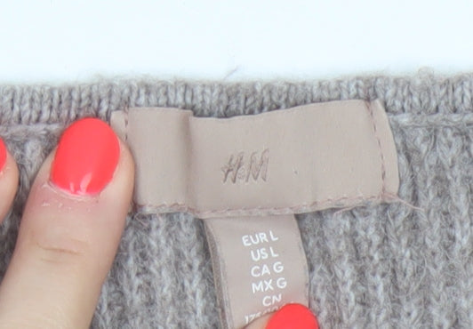 H&M Women Grey UK 14 Cropped Rib Knit Scoop Neck Tank Top