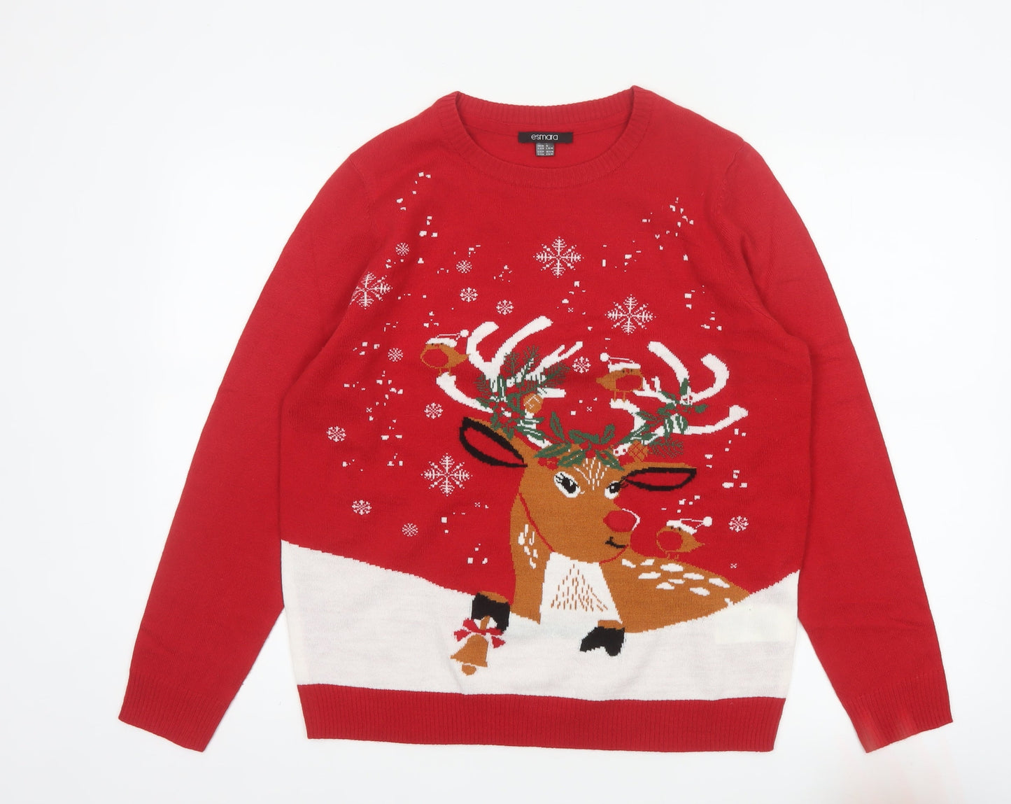 Esmara Women Red Size 12 Christmas Reindeer Crew Neck Knit Jumper