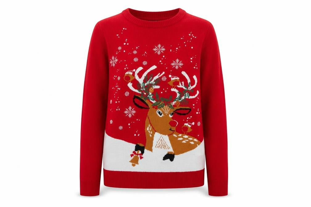 ESMARA Women Red Size 12 Christmas Reindeer Crew Neck Knit Jumper