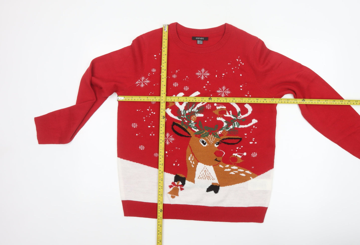 Esmara Women Red Size 12 Christmas Reindeer Crew Neck Knit Jumper