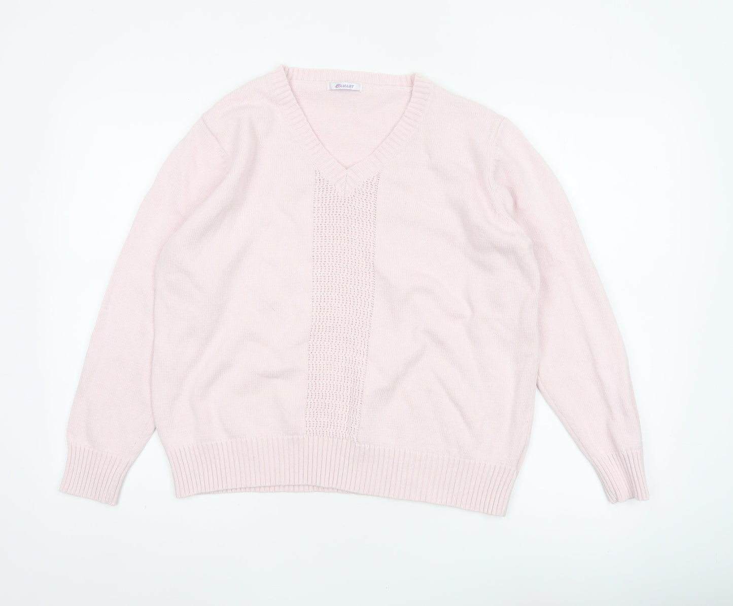 Damart Women Pink Cotton V-Neck Knit Pullover Jumper UK 20