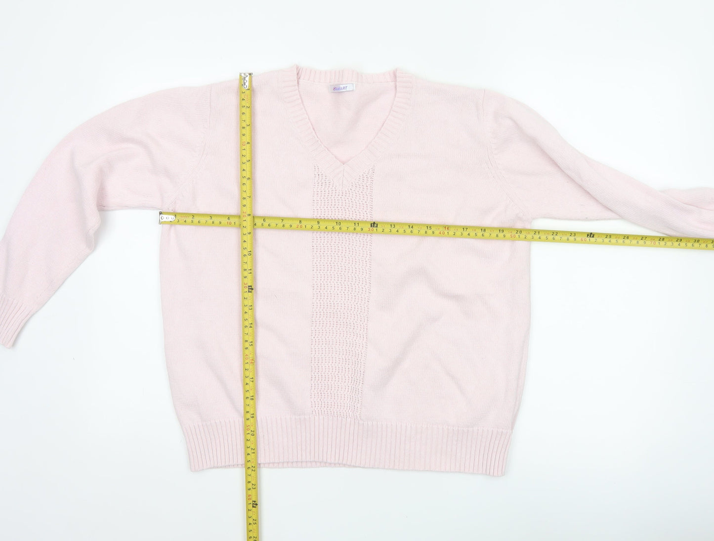 Damart Women Pink Cotton V-Neck Knit Pullover Jumper UK 20