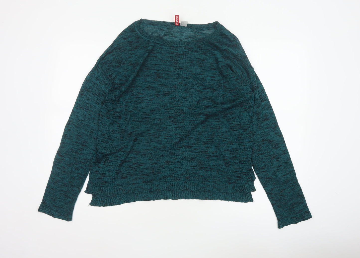 H&M Women Green Marl Knit Round Neck Long Sleeve Jumper Size M