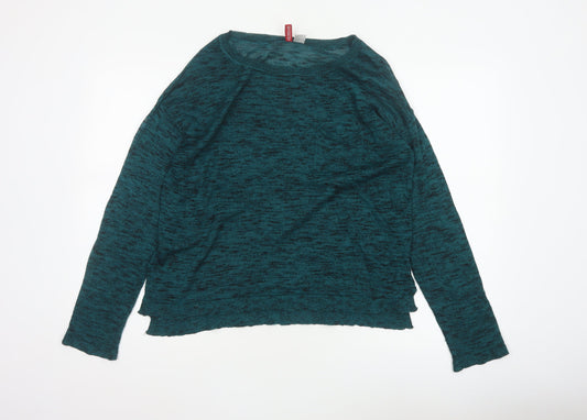 H&M Women Green Marl Knit Round Neck Long Sleeve Jumper Size M