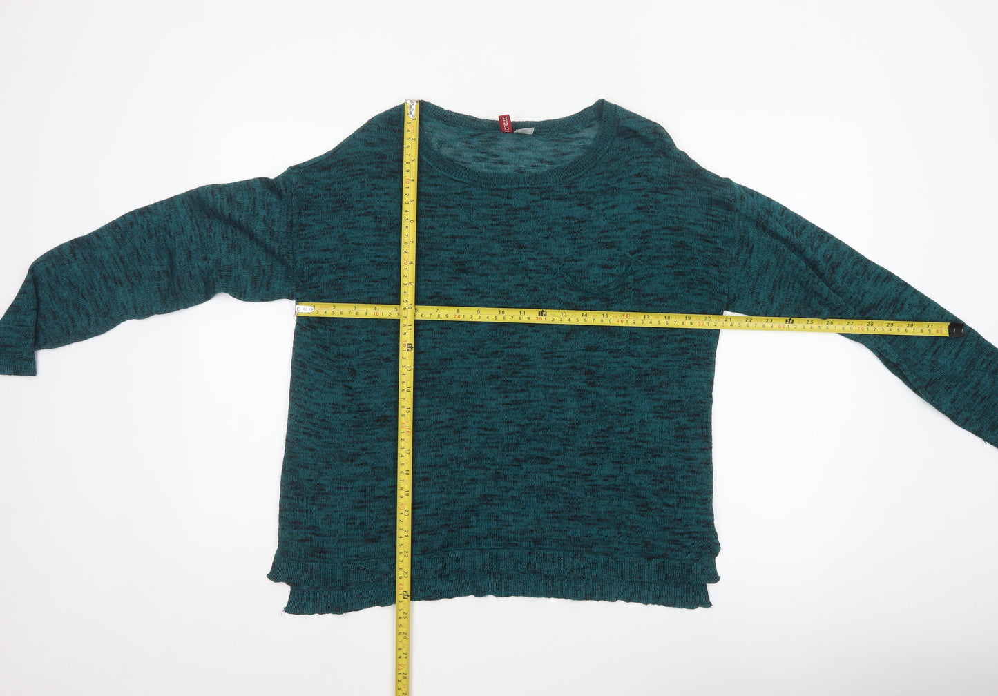 H&M Women Green Marl Knit Round Neck Long Sleeve Jumper Size M