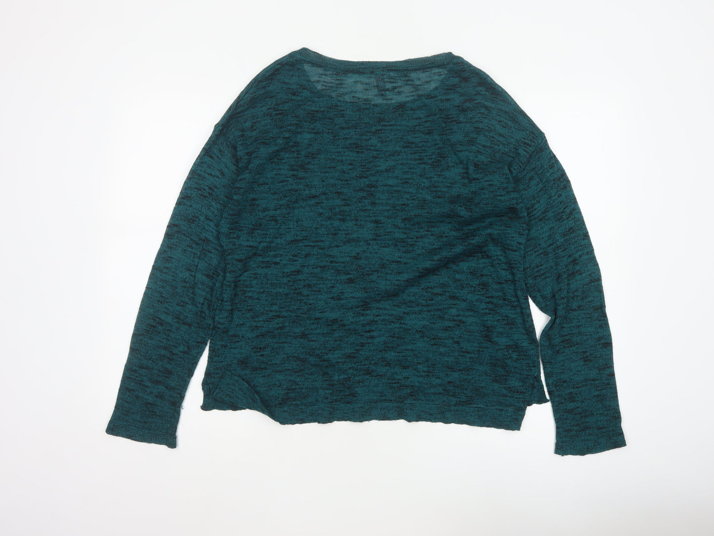 H&M Women Green Marl Knit Round Neck Long Sleeve Jumper Size M