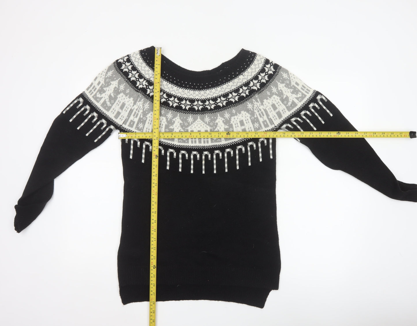 Next Women’s Black Fair Isle Christmas Jumper UK 10 Wool Blend