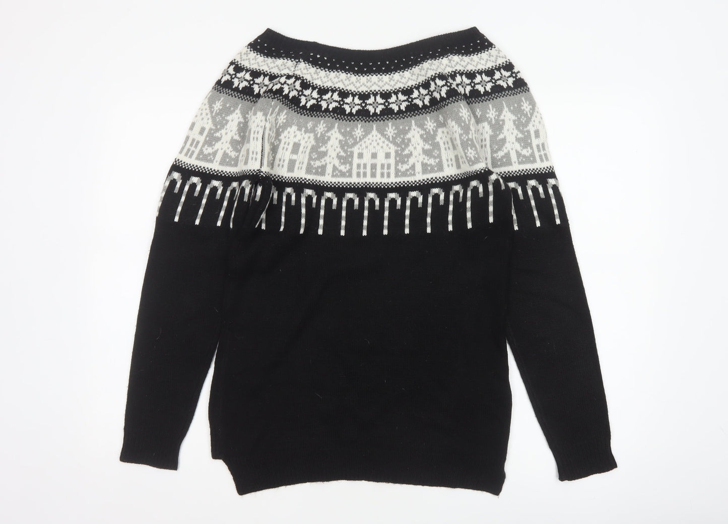 Next Women’s Black Fair Isle Christmas Jumper UK 10 Wool Blend