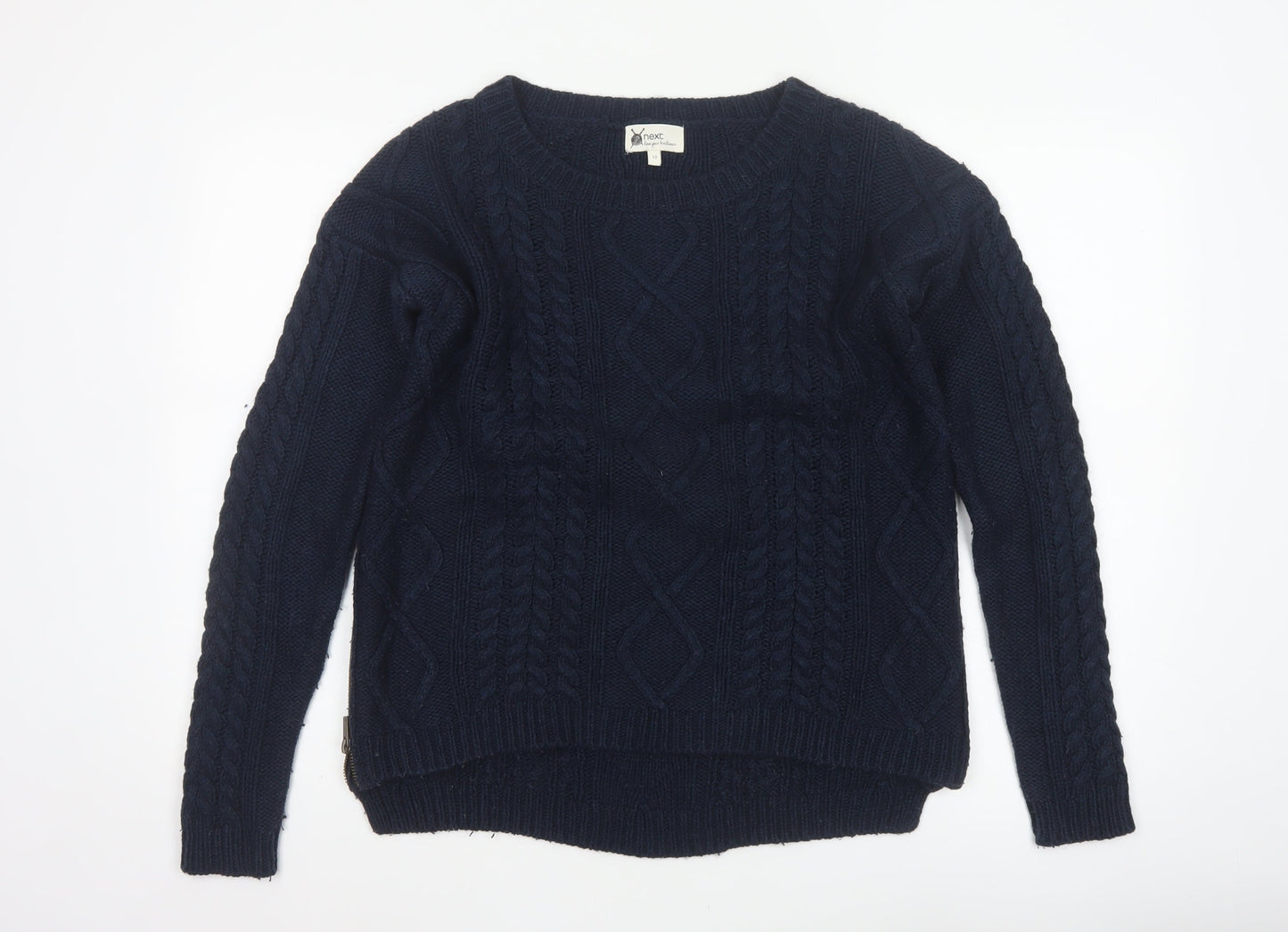 Next Women’s Navy Blue UK 12 Cable Knit Crew Neck Jumper Side Zips