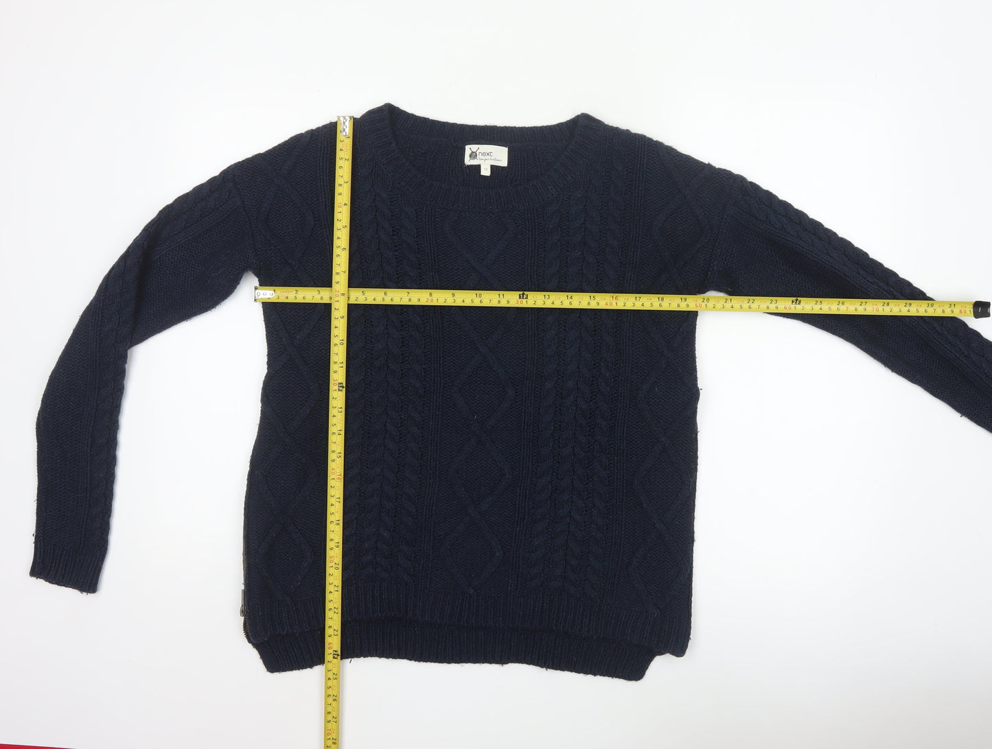 Next Women’s Navy Blue UK 12 Cable Knit Crew Neck Jumper Side Zips