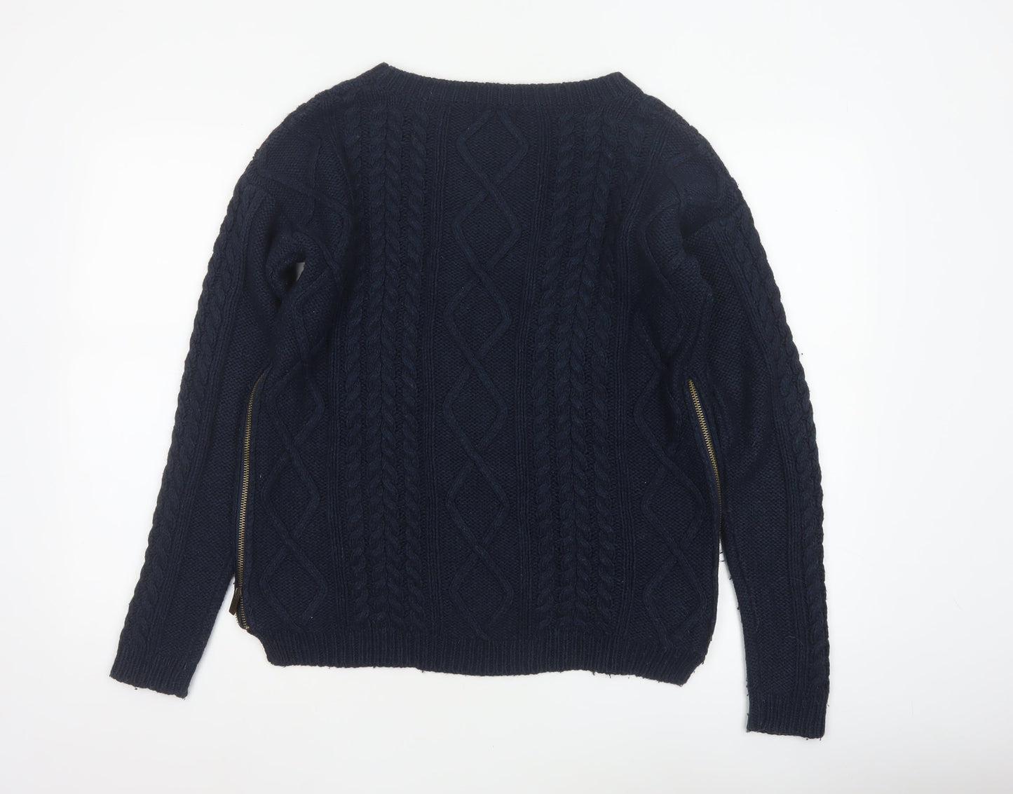 Next Women’s Navy Blue UK 12 Cable Knit Crew Neck Jumper Side Zips
