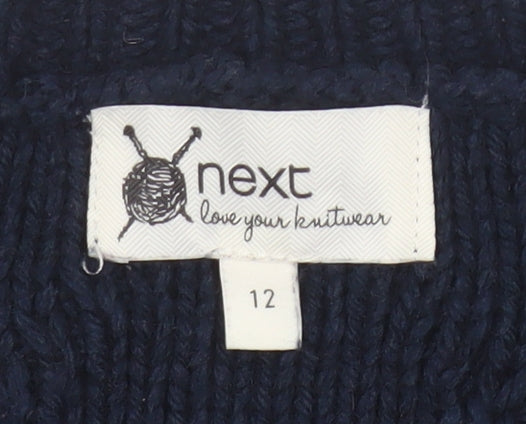 Next Women’s Navy Blue UK 12 Cable Knit Crew Neck Jumper Side Zips