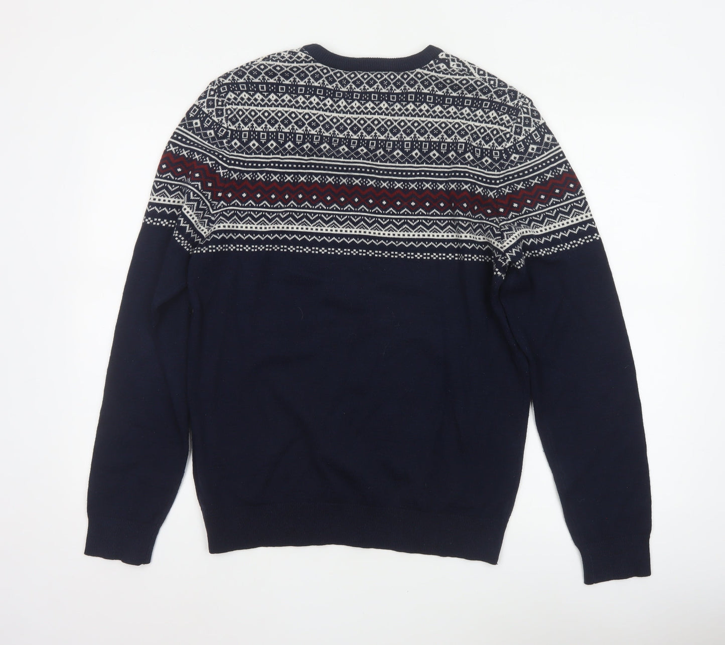 Pier One Men's Blue M Fair Isle Crew Neck Knit Pullover Jumper
