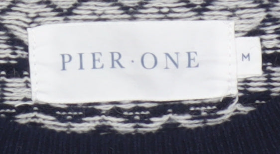 Pier One Men's Blue M Fair Isle Crew Neck Knit Pullover Jumper