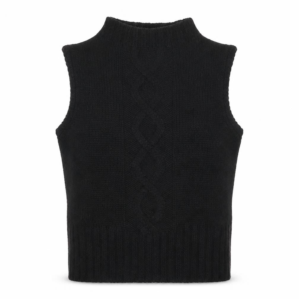 BLU IS Women Black One Size Sleeveless Mock Neck Knit Tank Top