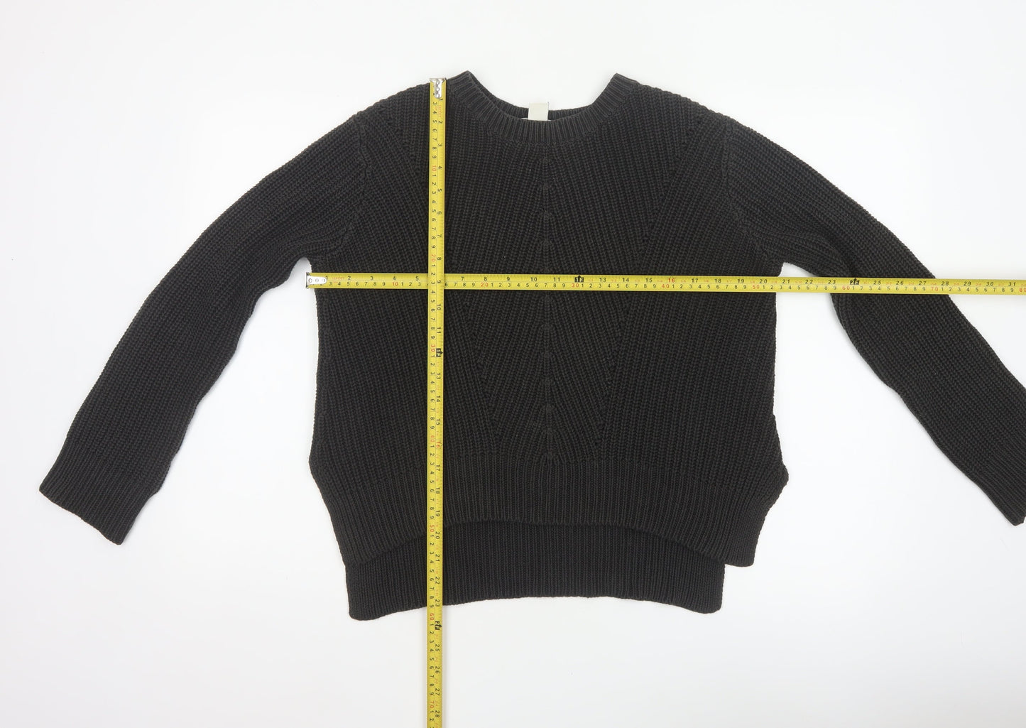 H&M Women’s Black S Cable Knit Crew Neck Raglan Sleeve Jumper