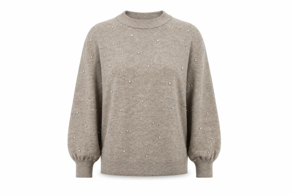 H&M Mama Women’s Grey M Pearl Embellished Mock Neck Knit Jumper