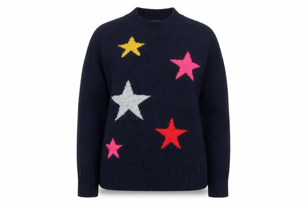 Bonmarché Women’s Blue Size 12 Star Knit Crew Neck Pullover Jumper